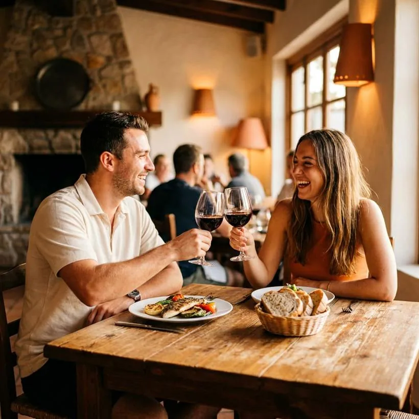 Clientes compartiendo una comida en un restaurante