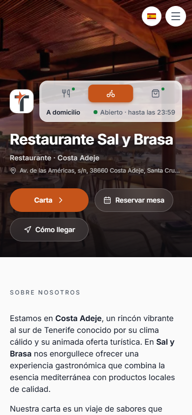 Web móvil del restaurante Web del restaurante de demostración de TopEstrellas en un móvil